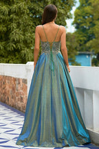 Grey Glitter Spaghetti Straps Long Prom Dress