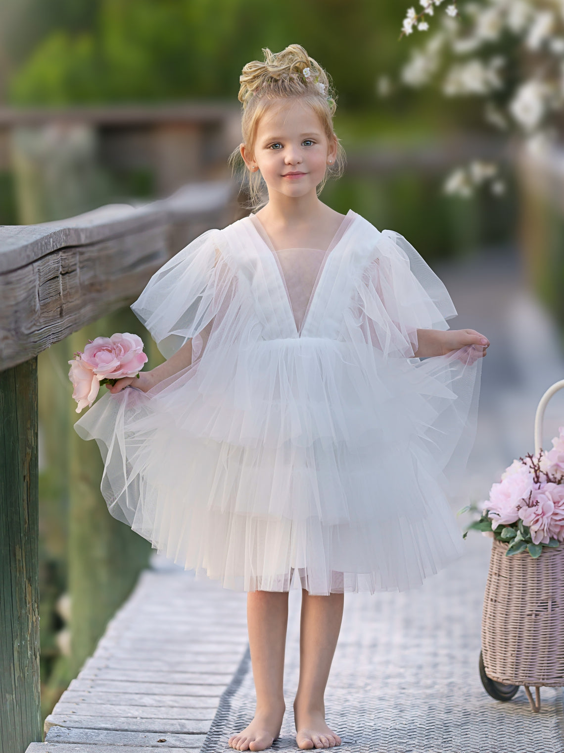 Vestido de niña pequeña de tul elegante estilo hada del jardín encantado 