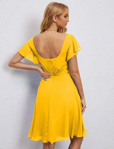 Vestido de fiesta formal con espalda en U y mangas cortas hasta la rodilla para cóctel 28077 