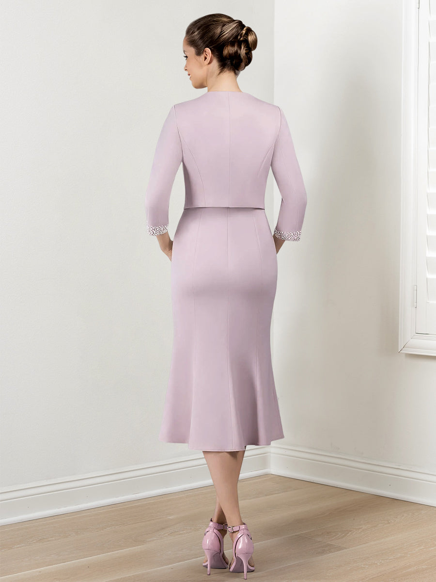 Robes fourreau/colonne pour la mère de la mariée avec veste et perles 