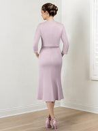 Robes fourreau/colonne pour la mère de la mariée avec veste et perles 