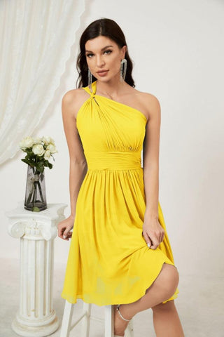 Vestido corto de gasa con un solo hombro para dama de honor de mujer Baoleely, ideal para fiestas y eventos formales como el baile de bienvenida (modelo 2804).