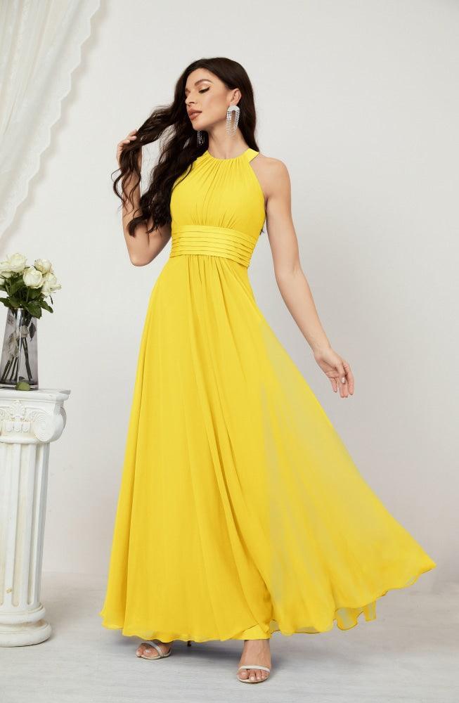 Vestido de fiesta formal Baoleely de gasa con cuello halter, largo, sin mangas, para dama de honor 2802 