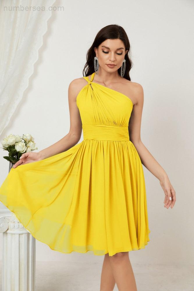 Vestido corto de gasa con un solo hombro para dama de honor de mujer Baoleely, ideal para fiestas y eventos formales como el baile de bienvenida (modelo 2804).