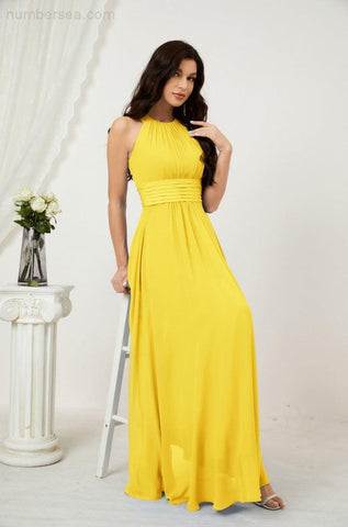 Baoleely Formal Party Gown Dress Chiffon Halter Long Sleeveless Bridesmaid Dresses 2802
