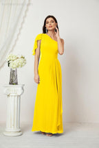 Baoleely  Chiffon Ruffled One Shoulder Long Bridesmaid Dresses A-line Formal Evening Gown Side Split 2809