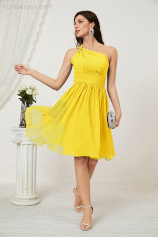 Vestido corto de gasa con un solo hombro para dama de honor de mujer Baoleely, ideal para fiestas y eventos formales como el baile de bienvenida (modelo 2804).