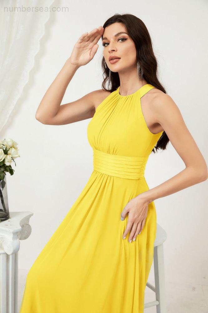 Robe de soirée formelle Baoleely en mousseline de soie, col licou, longue, sans manches, robe de demoiselle d'honneur 2802 
