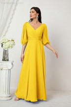 Baoleely  Formal Prom Gown Women V-Neck Chiffon Bridesmaid Dresses Long Bishop Sleeve Party Dress 2807