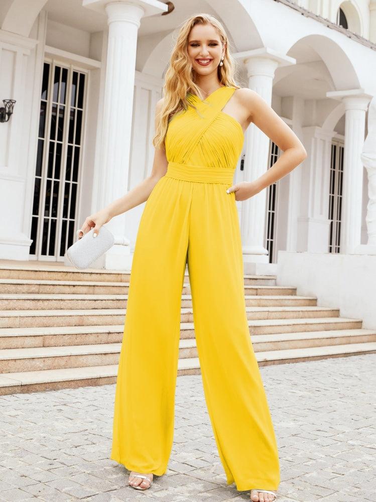 Baoleely Crisscross Neck Jumpsuit Formal Evening Dress Long Bridesmaid Dresses Bell-bottomed Pants 28033