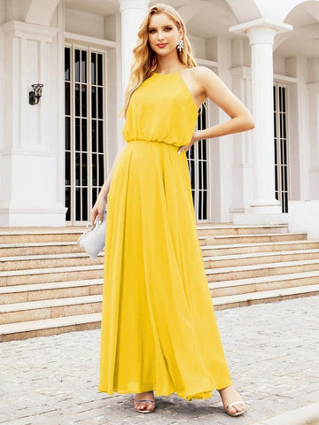 Vestido largo de dama de honor Baoleely con cuello halter, corte A, estilo formal, para jóvenes, modelo 28029