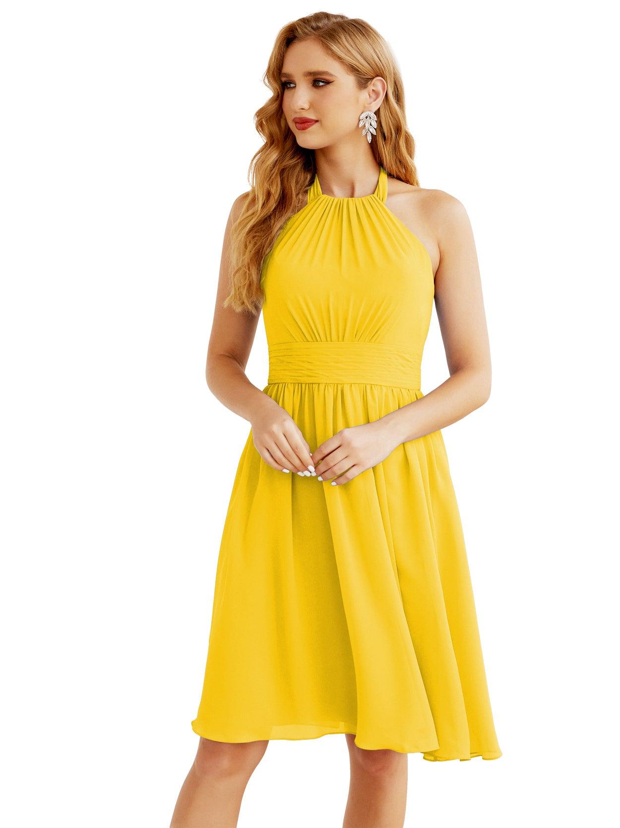 Baoleely - Vestido de dama de honor de gasa con cuello halter, corto, sin mangas, formal, para fiesta, espalda descubierta, 28023 
