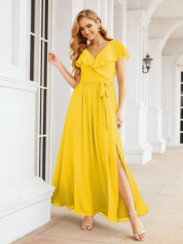 Vestidos de dama de honor con mangas abullonadas para fiesta formal de noche y graduación 28044 