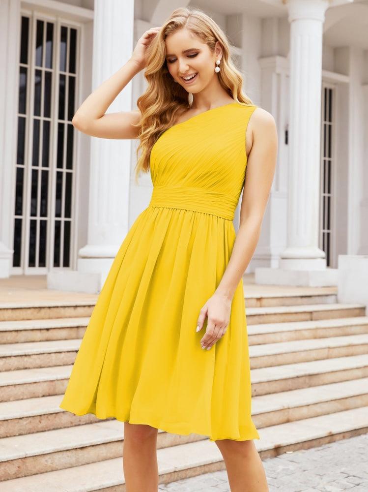 Vestido de fiesta de bienvenida, corto, plisado, de un solo hombro, para fiesta de graduación 28046 