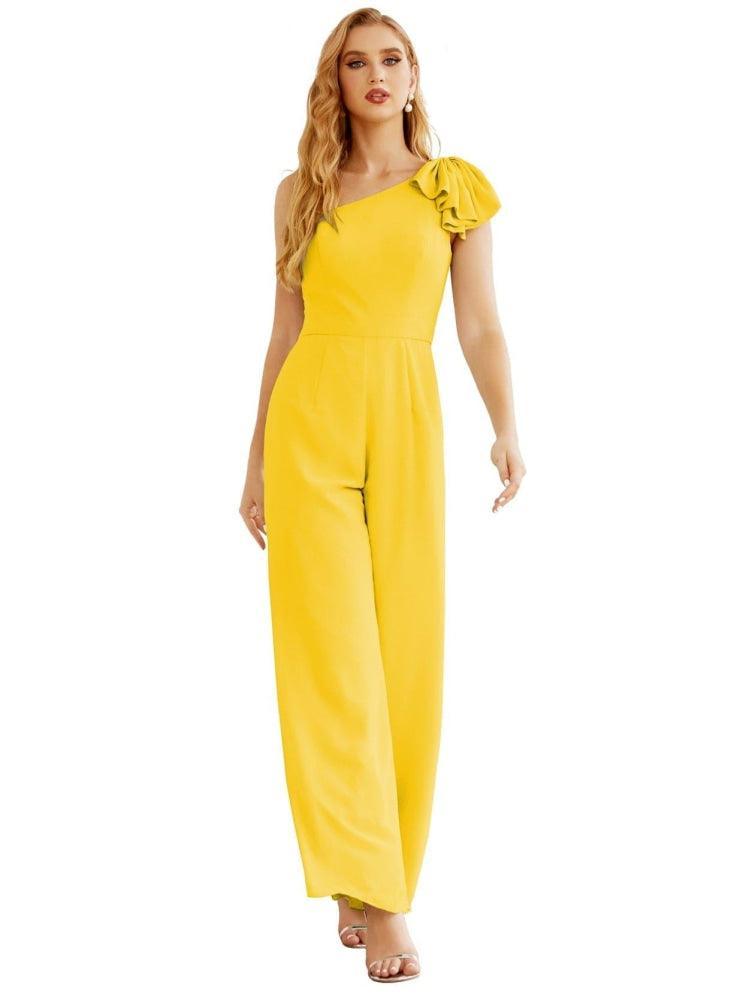 Women's One Shoulder Chiffon Long Jumpsuit Formal Evening Dress Long Bridesmaid Dresses Pants Wedding Party SEA28034