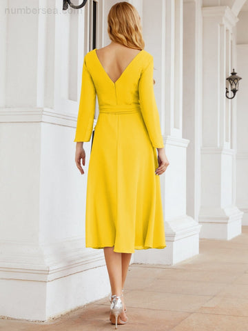 Vestido de dama de honor con espalda en V y cinturón, para la madre de la novia o invitada a la boda SY28031