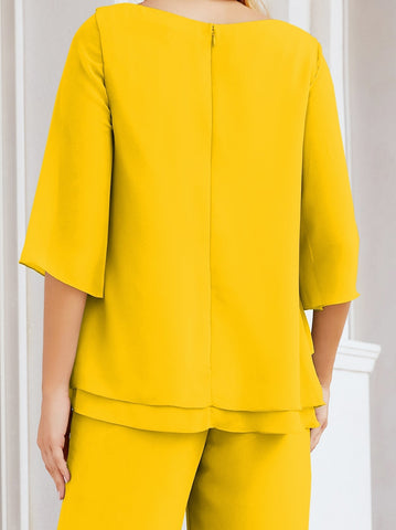 Elegante conjunto de pantalón y bata plateada de dos piezas para la madre de la novia, talla grande, con volantes, Sunderly Elegant SY28064