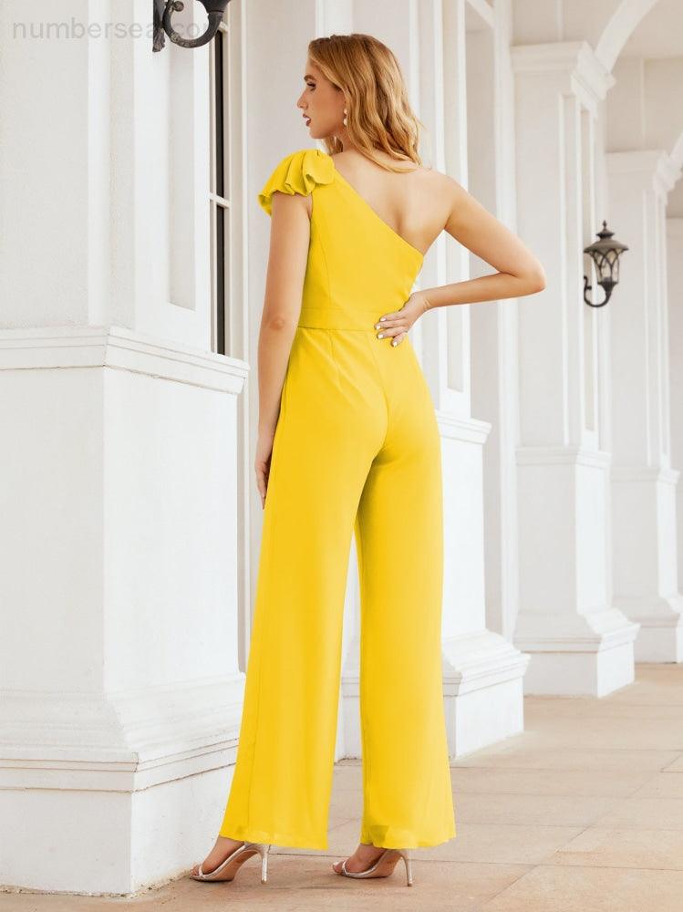 Baoleely Women's One Shoulder Long Jumpsuit Formal Evening Dress Long Bridesmaid Dresses Pants Wedding Party 28034