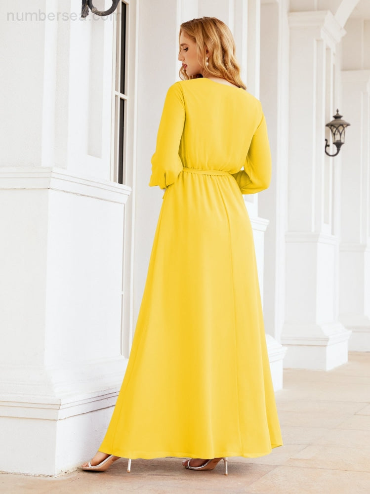 Vestido de dama de honor de gasa para mujer Sunderly, corte en A, manga larga, vestido de noche formal para invitada de boda SY28032 