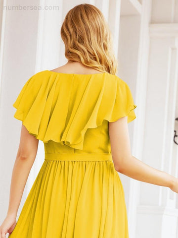 Vestidos de dama de honor con mangas abullonadas para fiesta formal de noche y graduación 28044 