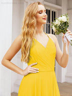 Baoleely Halter Chiffon Bridesmaid Dresses Wedding Appare Sleeveless Formal Prom Dress with Ruffled Back 28035