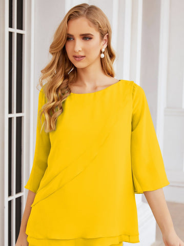 Elegante conjunto de pantalón y bata plateada de dos piezas para la madre de la novia, talla grande, con volantes, Sunderly Elegant SY28064