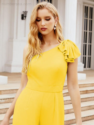 Baoleely Women's One Shoulder Long Jumpsuit Formal Evening Dress Long Bridesmaid Dresses Pants Wedding Party 28034