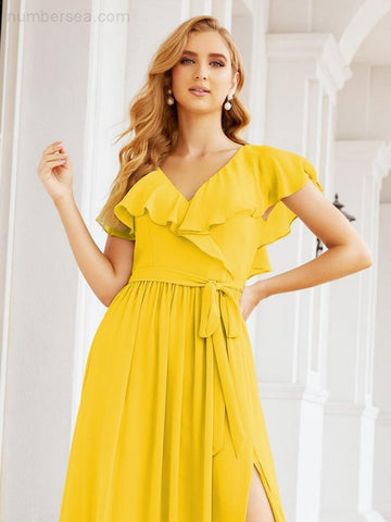 Vestidos de dama de honor con mangas abullonadas para fiesta formal de noche y graduación 28044 