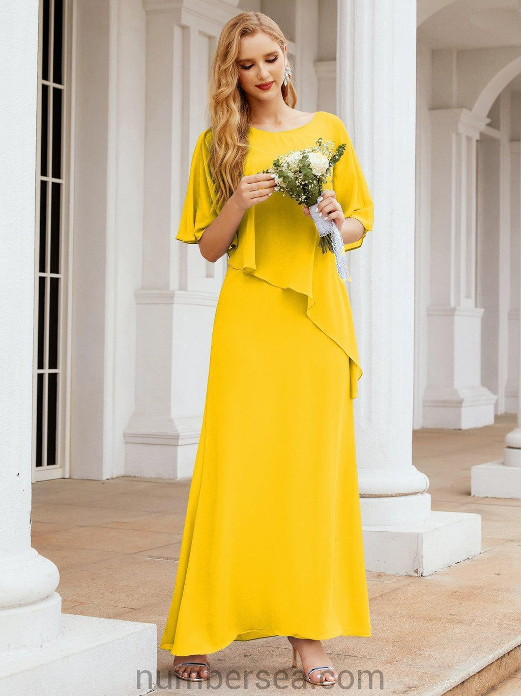 Vestido largo de fiesta formal Sunderly para la madre de la novia con capa de volantes SY28026