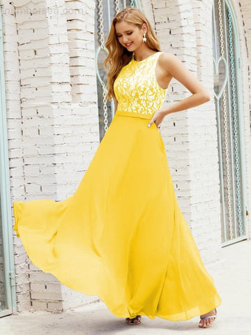 Vestido de dama de honor de encaje, largo hasta el suelo, con bolsillos, 28017 