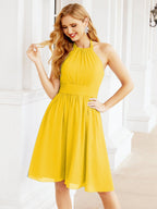 Robe de demoiselle d'honneur courte en mousseline de soie, dos nu, sans manches, robe de soirée formelle, dos nu, Baoleely 28023 