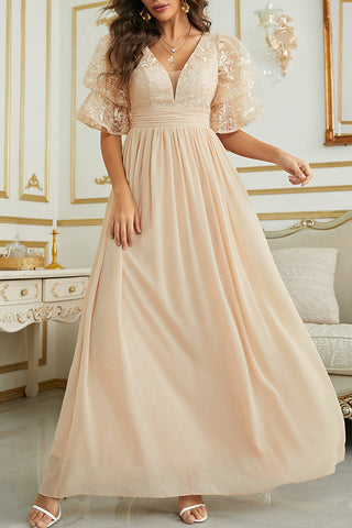 Vestidos de noche elegantes de encaje sólido con escote en V de celebridades 