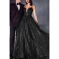Vestido de noche largo de tul fruncido transparente con escote en A y escote en forma de corazón brillante