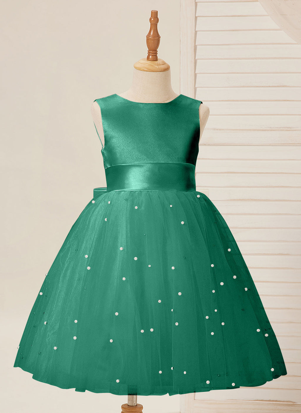 Vestido de princesa/vestido de princesa de satén y tul hasta la rodilla para niña de las flores 
