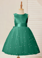 Vestido de princesa/vestido de princesa de satén y tul hasta la rodilla para niña de las flores 