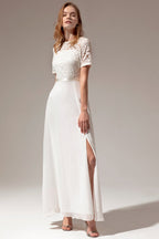 Robe de bal blanche trapèze en dentelle