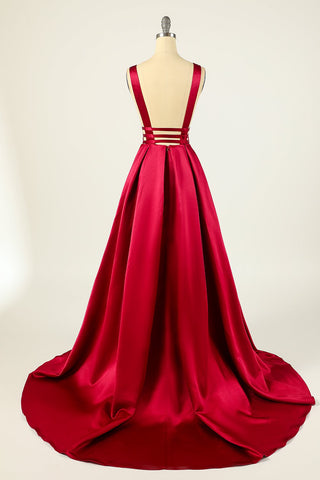 Robe de bal longue en satin rose poudré