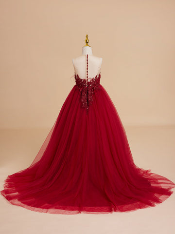 Vestido de princesa/vestido de princesa con cola de tul para niña de las flores 