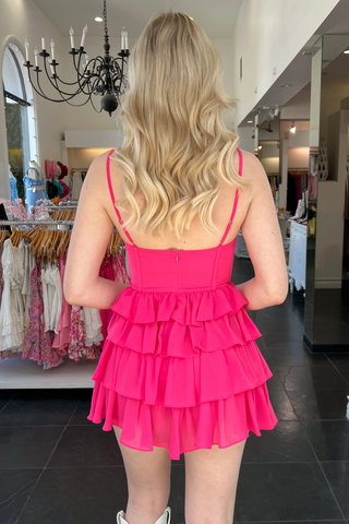 Robe de bal de promo à fines bretelles et coupe trapèze, ravissante robe de soirée rose fuchsia Y2287