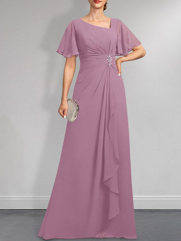 A-line Asymmetrical Floor-Length Chiffon Mother of the Bride Dress With Pleated Beading Sequins