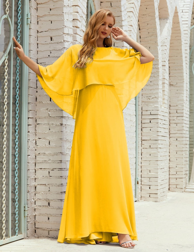 Vestido de dama de honor Sunderly para mujer, manga larga, cuello en V, de gasa, vestido formal de fiesta de boda SY28018