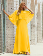 Vestido de dama de honor Sunderly para mujer, manga larga, cuello en V, de gasa, vestido formal de fiesta de boda SY28018