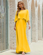 Vestido de dama de honor Sunderly para mujer, manga larga, cuello en V, de gasa, vestido formal de fiesta de boda SY28018