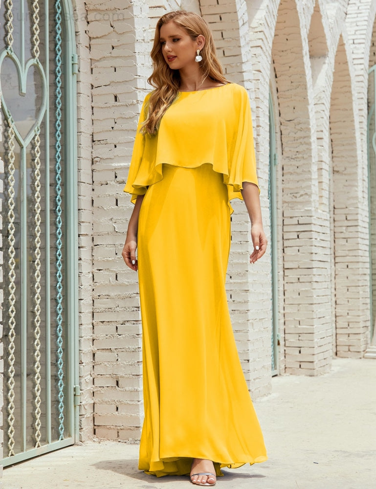 Vestido de dama de honor Sunderly para mujer, manga larga, cuello en V, de gasa, vestido formal de fiesta de boda SY28018