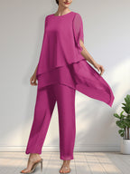 Vestido de gasa de dos piezas para la madre de la novia: mono/traje pantalón con escote redondo y largo hasta el tobillo.