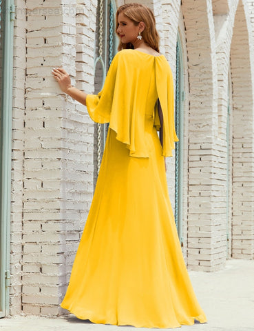 Vestido de dama de honor Sunderly para mujer, manga larga, cuello en V, de gasa, vestido formal de fiesta de boda SY28018