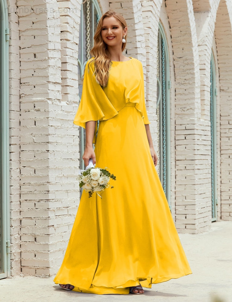 Vestido de dama de honor Sunderly para mujer, manga larga, cuello en V, de gasa, vestido formal de fiesta de boda SY28018