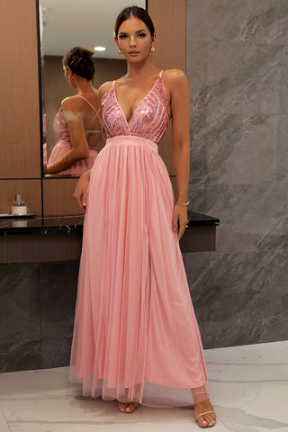 Vestido de fiesta con lentejuelas y escote en V