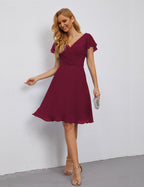Robe de soirée dos nu, robe de bal formelle, longueur genou, manches courtes, robe de cocktail 28077 
