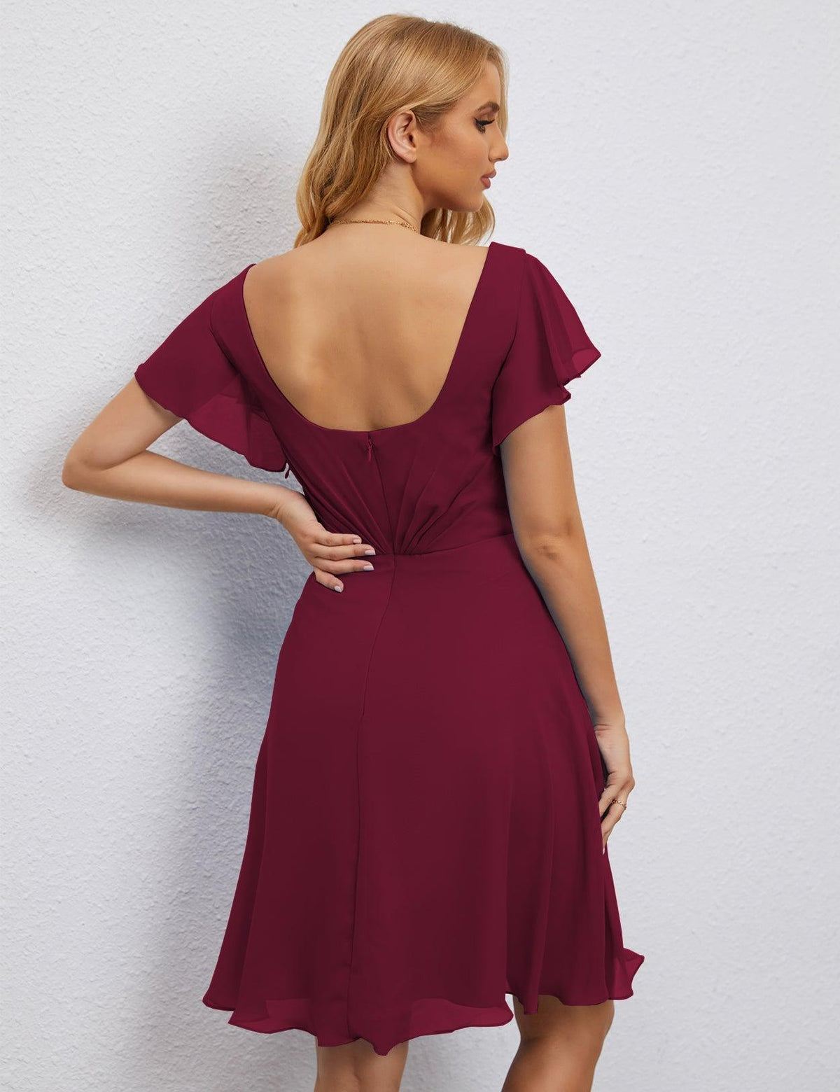 Robe de soirée dos nu, robe de bal formelle, longueur genou, manches courtes, robe de cocktail 28077 